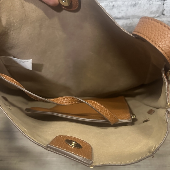 EUC Target Brown Faux Leather Shoulder Bag Attached Pouch Luggage Tag Included - Picture 5 of 12